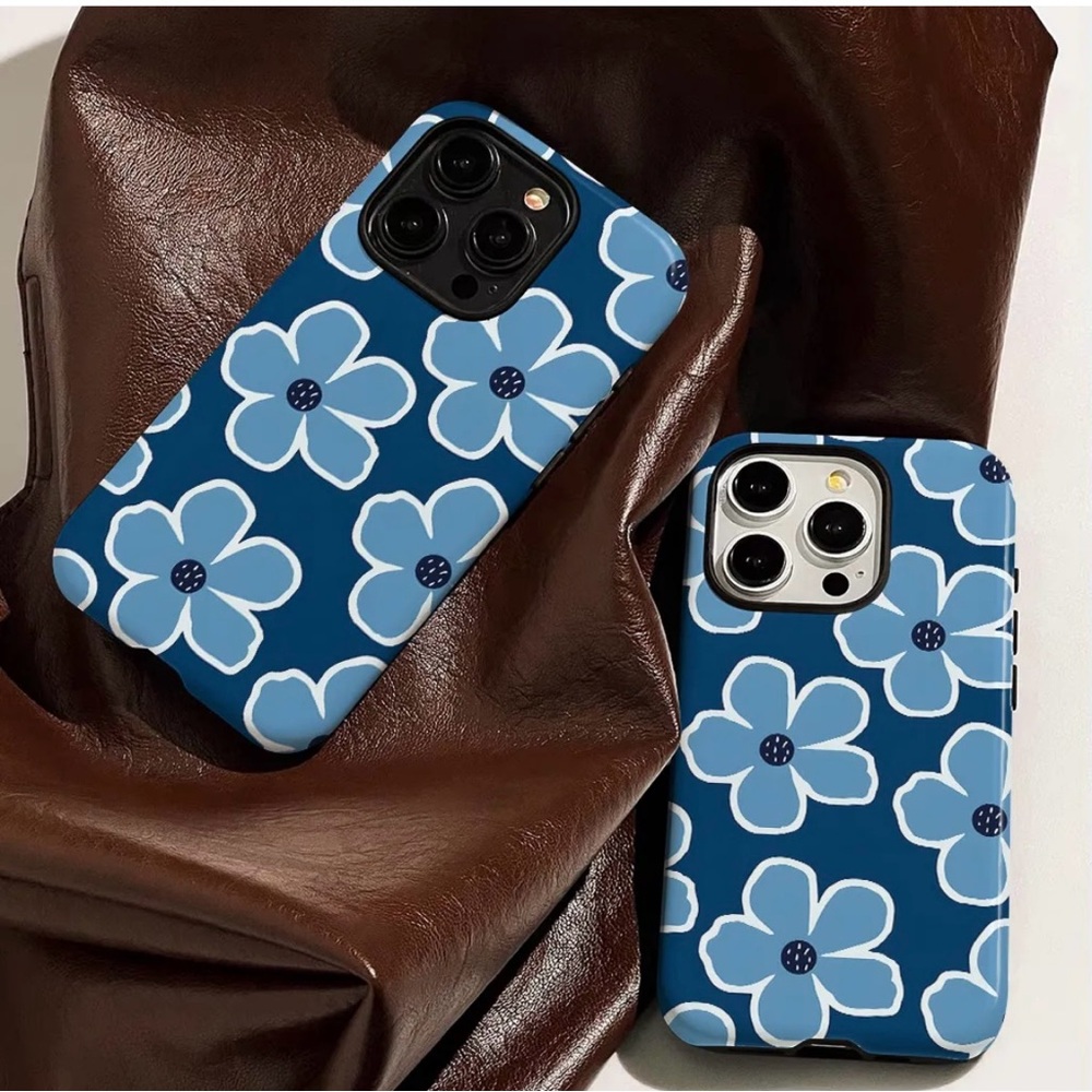 iPhone 16 PRO Phone Case TPU Layered Case Blue Flowers Drop Proof Durable - Picture 5 of 6